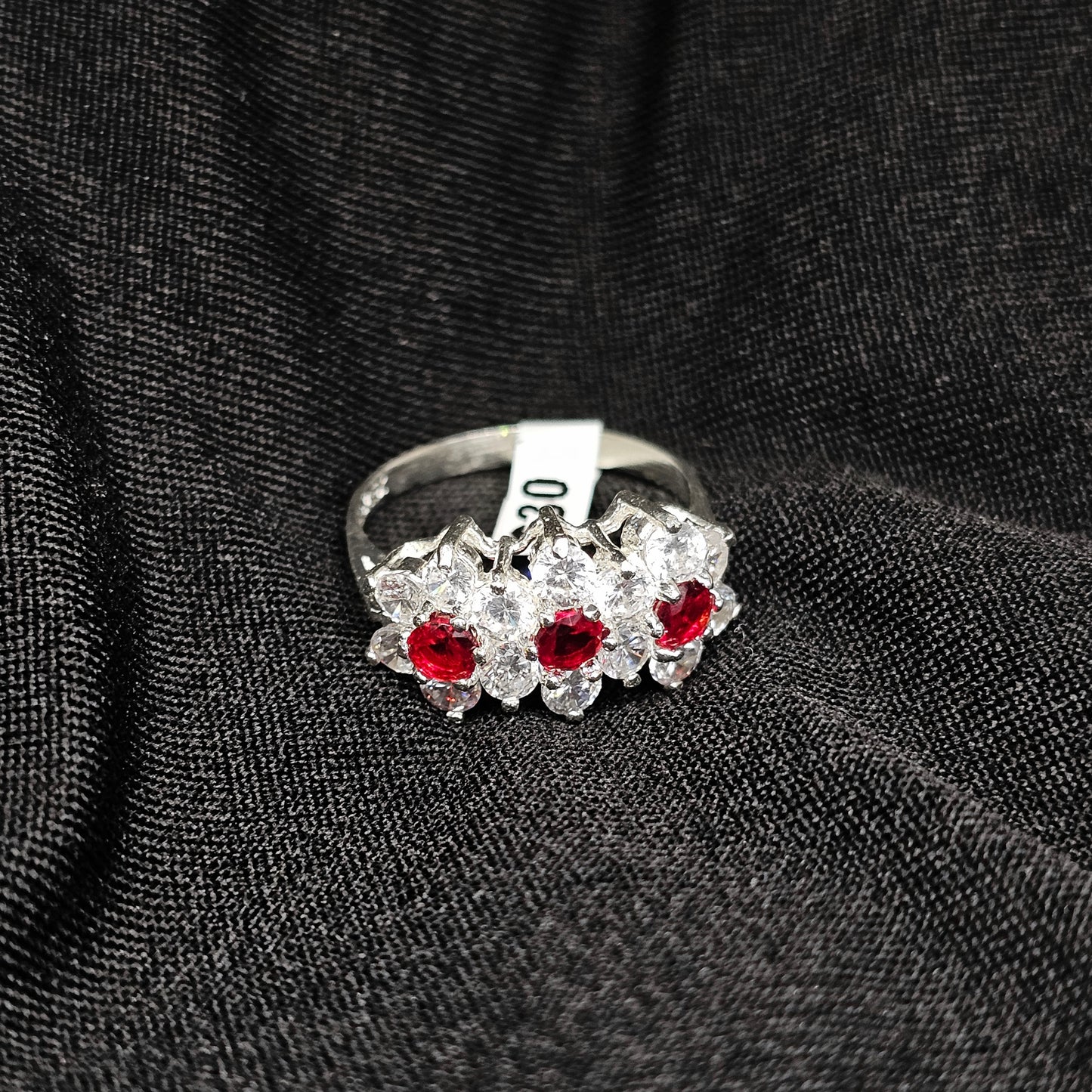 925 Silver Red and White CZ Floral Ring – Size 7 Bold Elegance