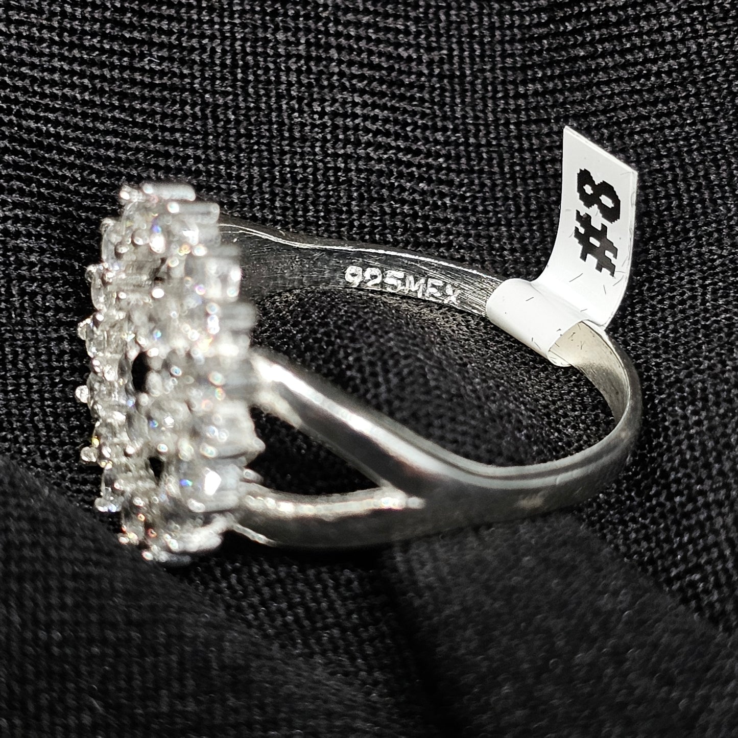 Silver Crystal Cluster Ring with Starburst Design – Size 8