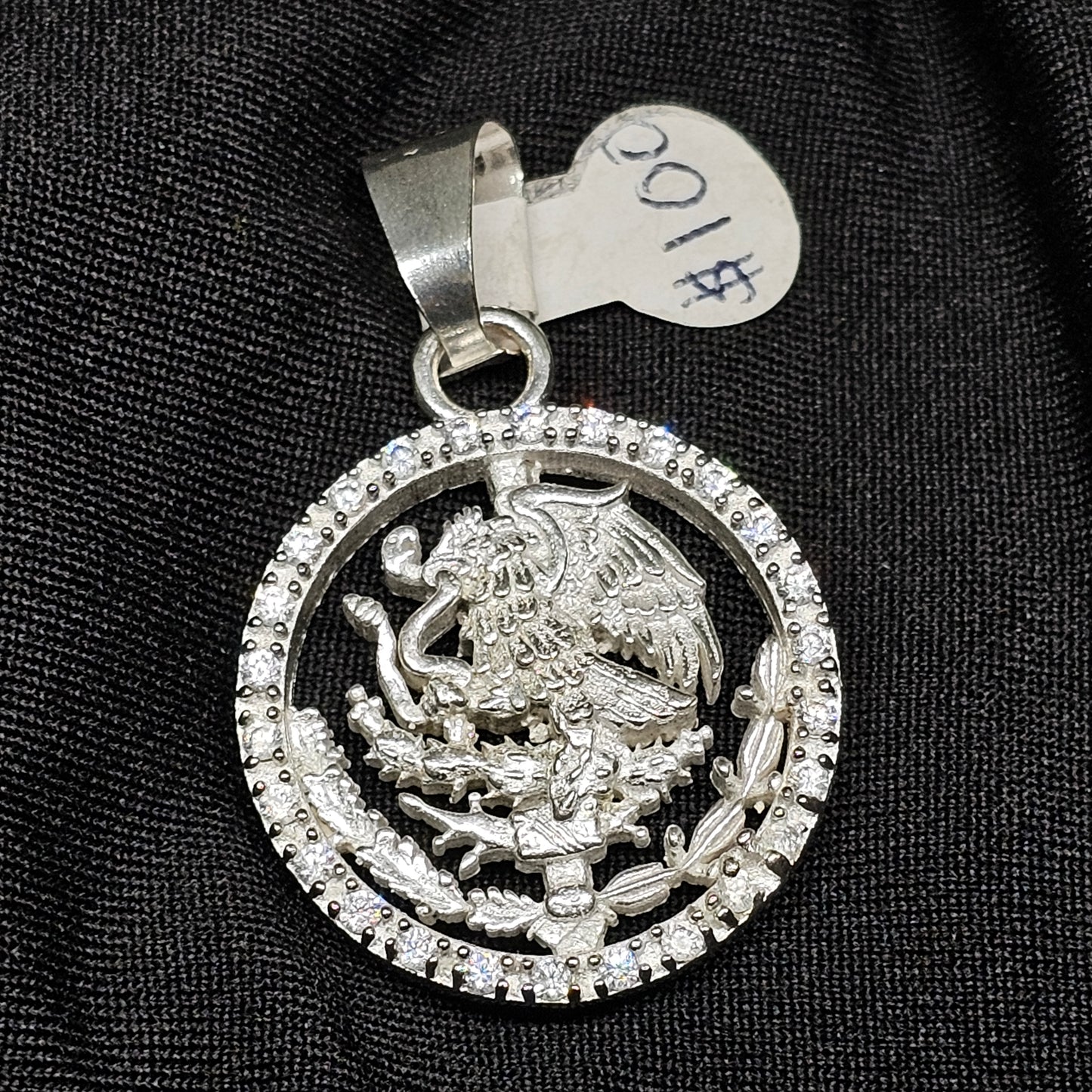 Mexican Eagle Pendant with CZ Border – Symbolic National Pride in Polished Silver Tone