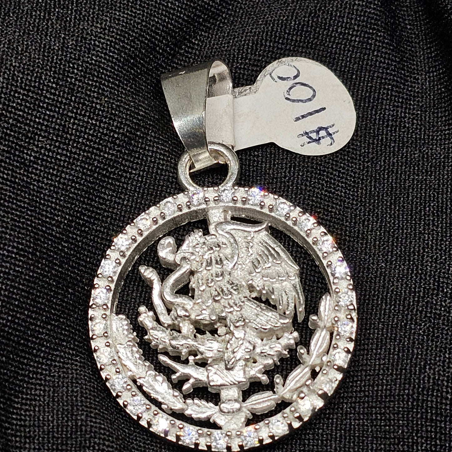 Mexican Eagle Pendant with CZ Border – Symbolic National Pride in Polished Silver Tone
