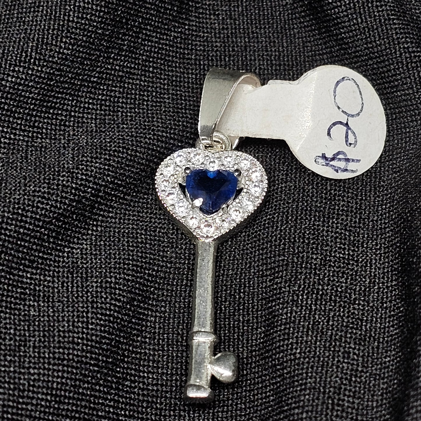 Heart Key Pendant with Blue Gemstone – "Key to My Heart" Design (2g)