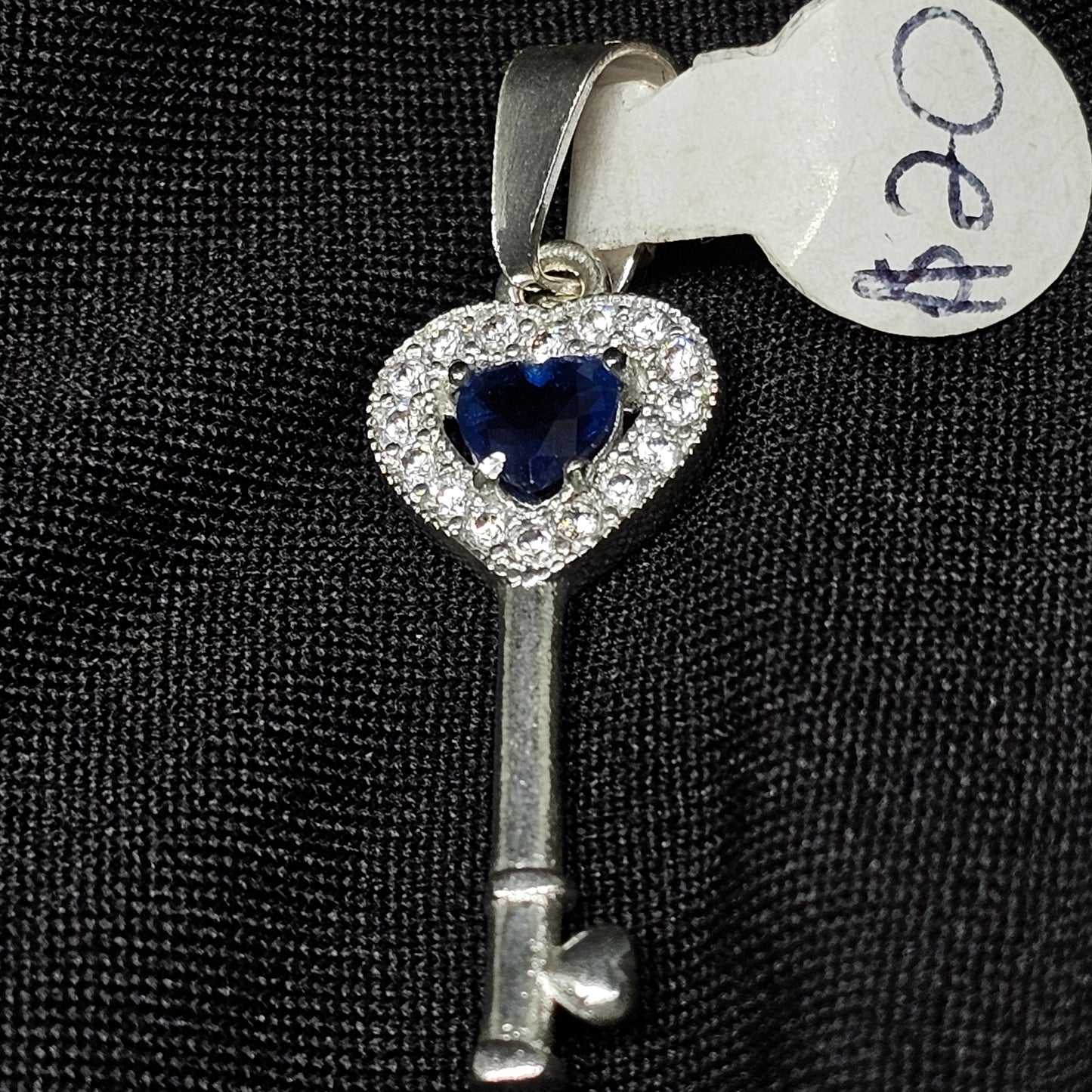 Heart Key Pendant with Blue Gemstone – "Key to My Heart" Design (2g)