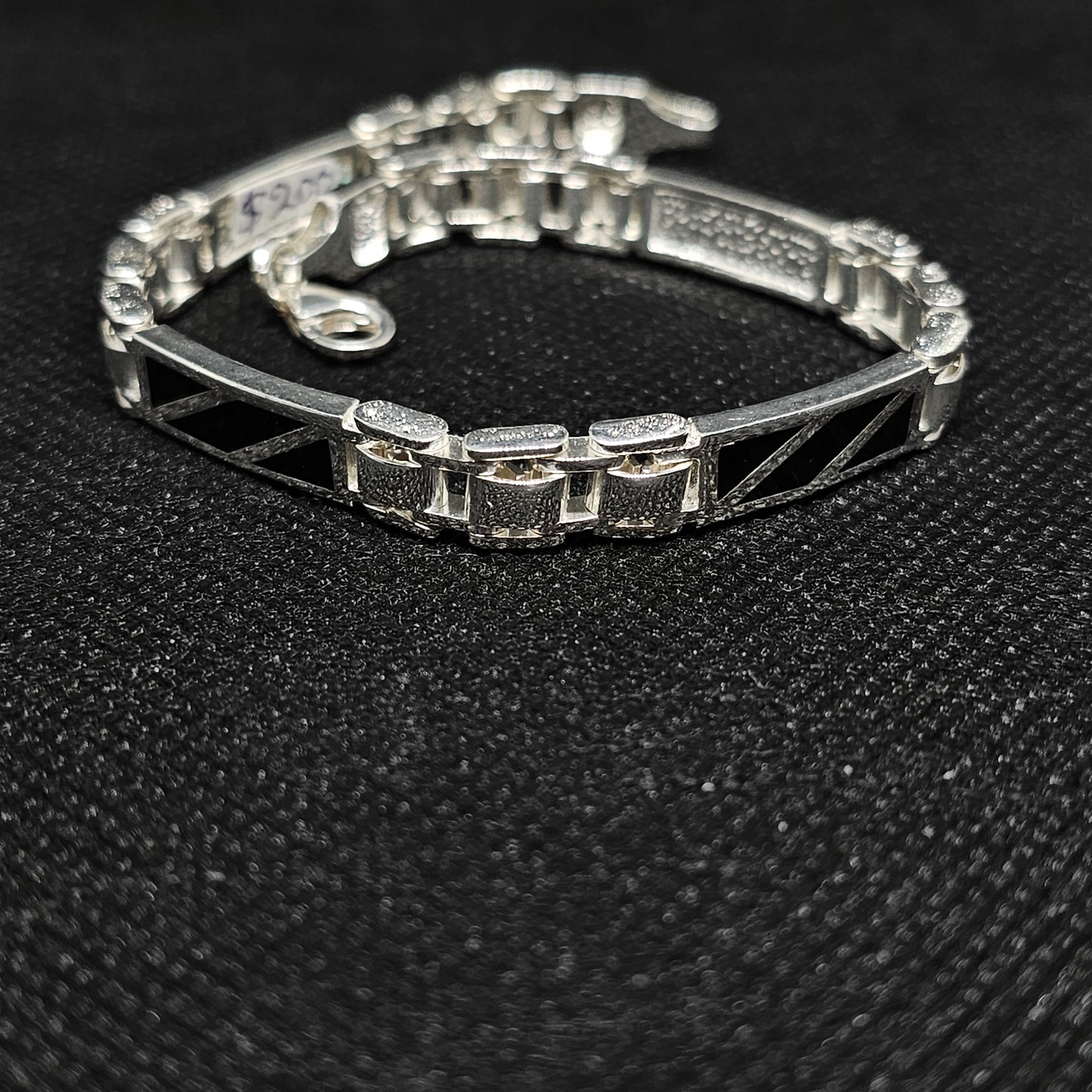 Men's Geometric Link Bracelet with Black Inlay – Premium Silver Finish (22g)