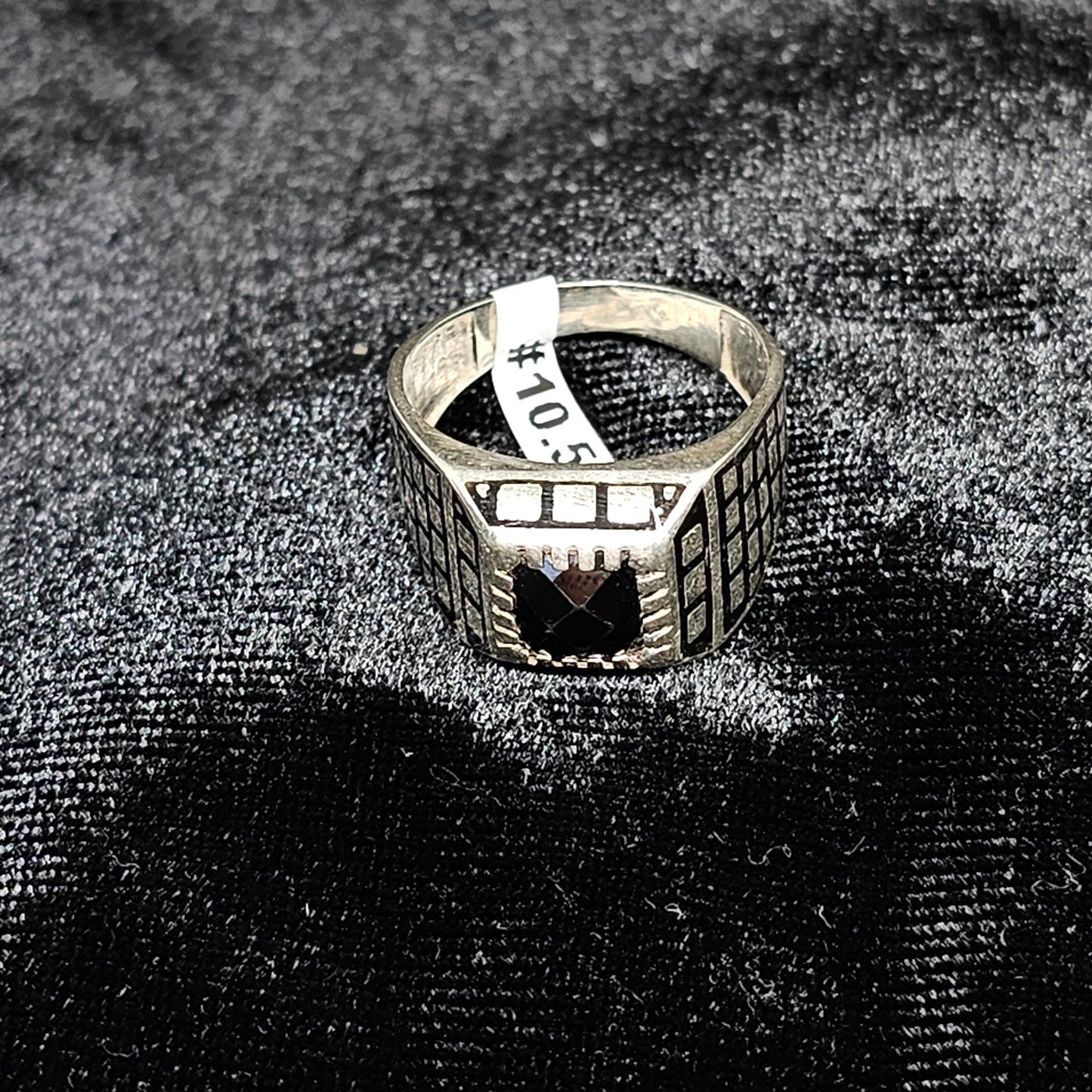 Black Square Stone Brick Band Sterling Silver Design Men's Ring