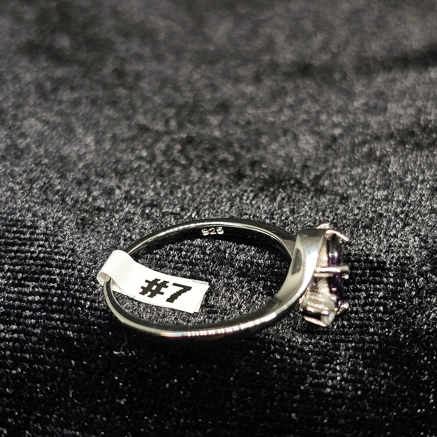 Purple Stone Silver Ring with 2 Small White Stones