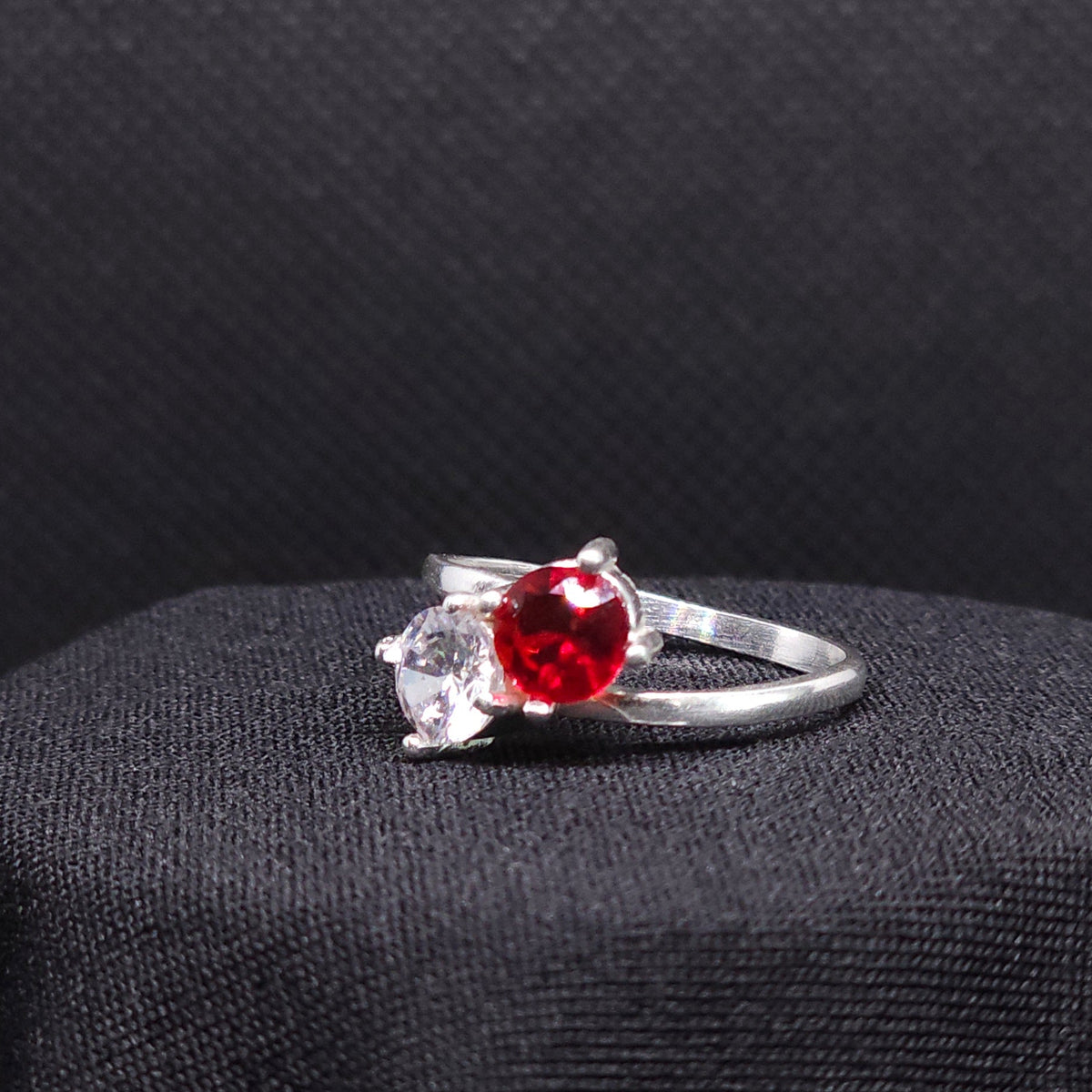 Sterling Silver Red and Clear Stone Ring