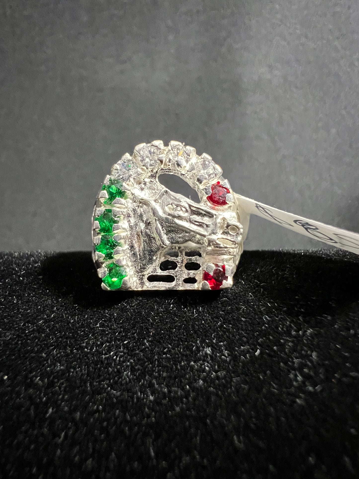 Red White and Green Horse Men's .925 Sterling Silver Ring