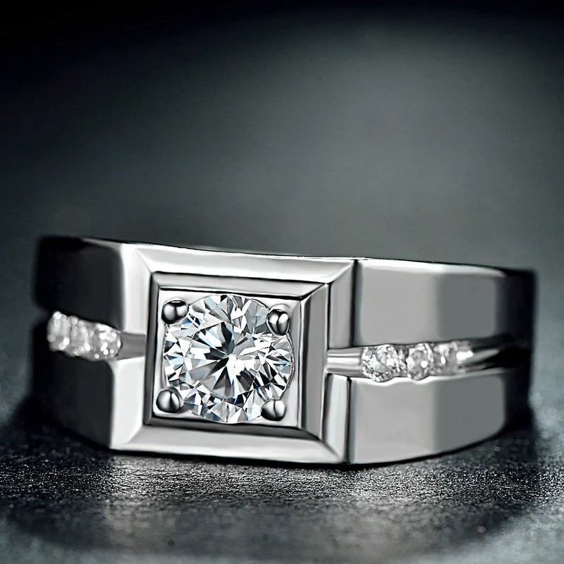 Men’s 925 Sterling Silver Geometric Ring with CZ Stone