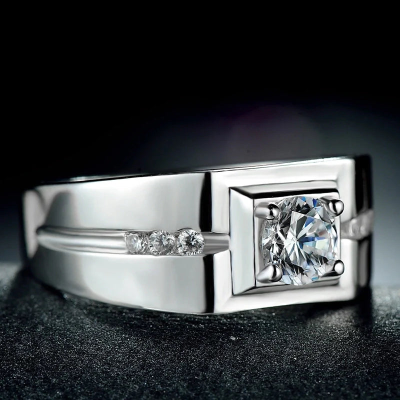 Men’s 925 Sterling Silver Geometric Ring with CZ Stone