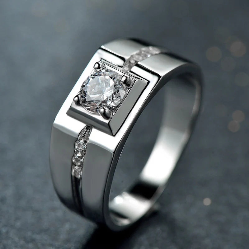Men’s 925 Sterling Silver Geometric Ring with CZ Stone