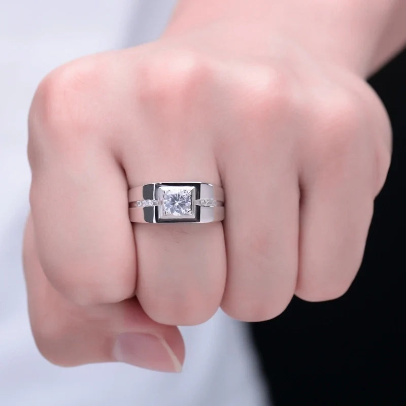 Men’s 925 Sterling Silver Geometric Ring with CZ Stone