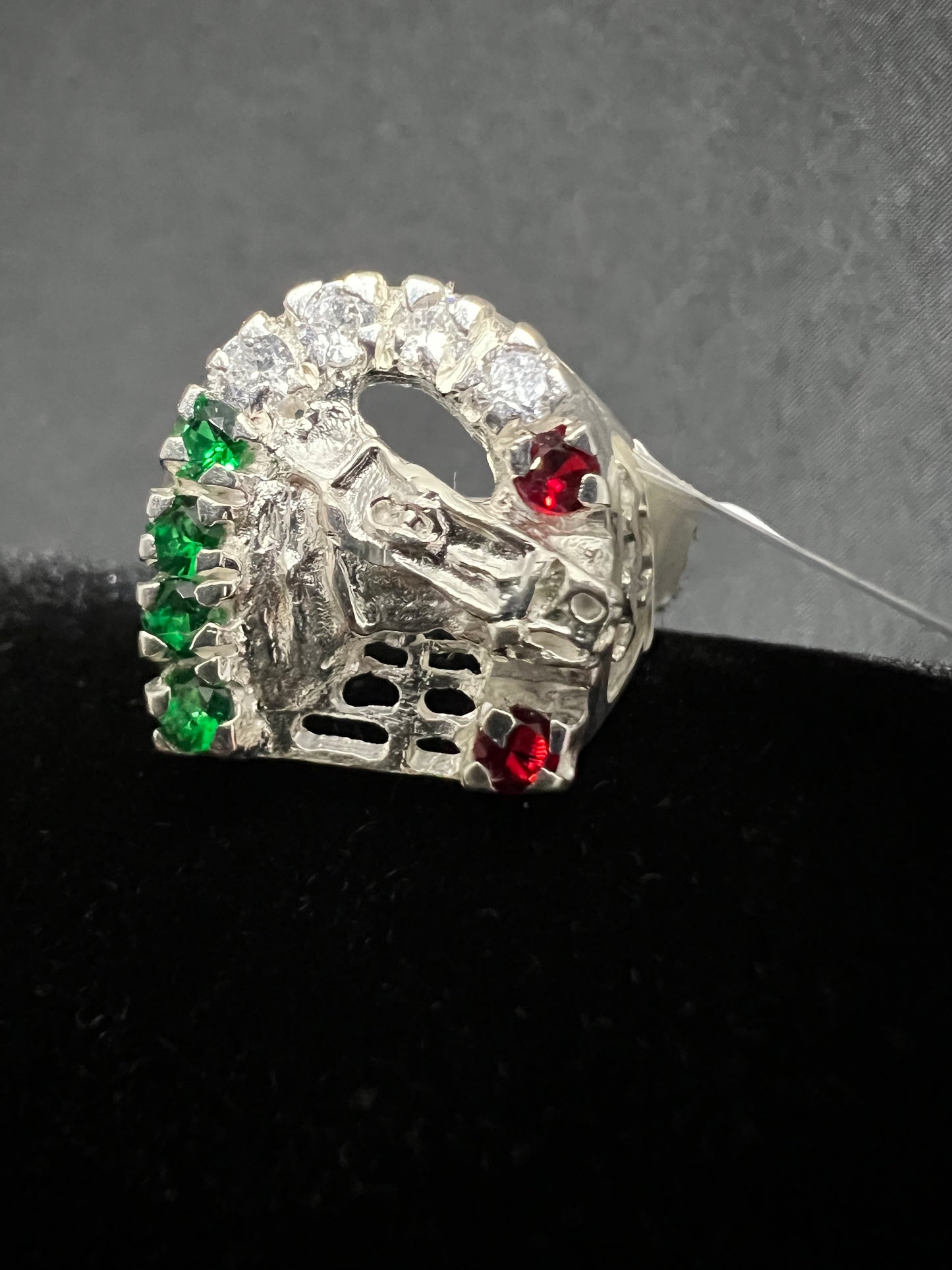 Red White and Green Horse Men's .925 Sterling Silver Ring