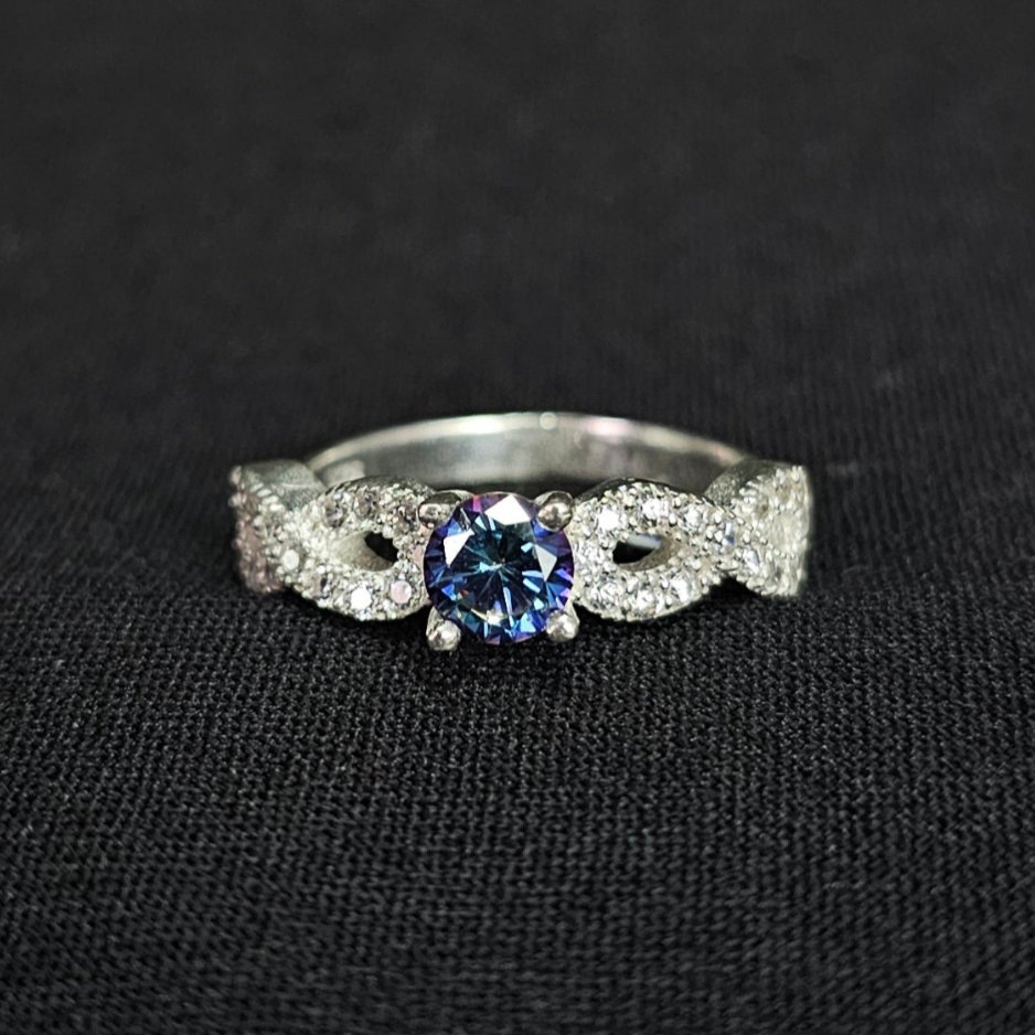 Blue Purple Solitaire Ring 925 Sterling Silver