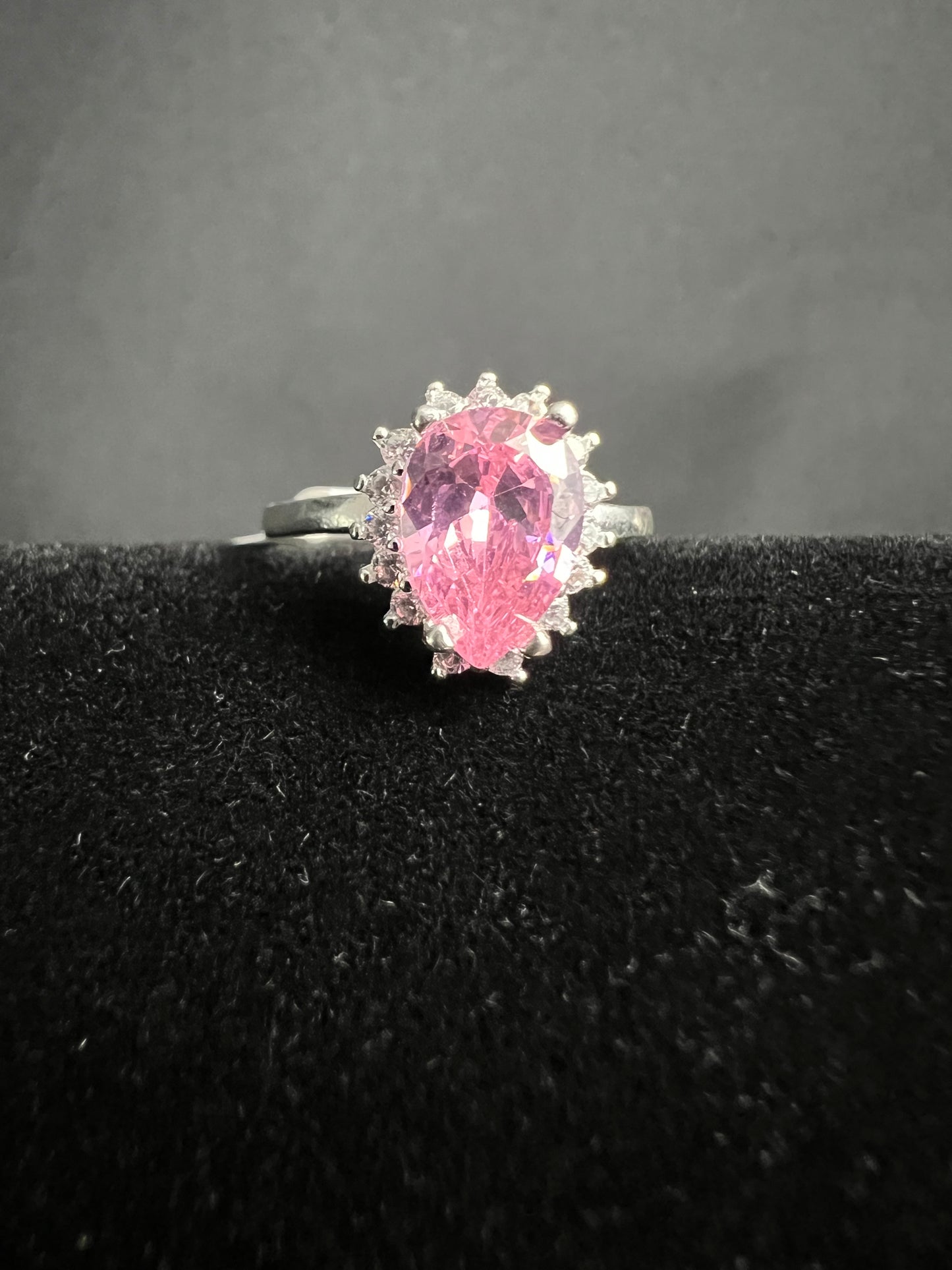 Pink Teardrop Ring 925 Sterling Silver