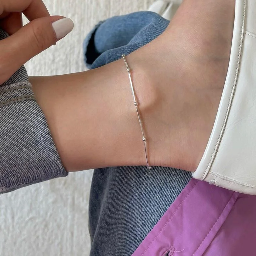 925 Sterling Silver Beaded Anklet