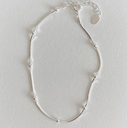 925 Sterling Silver Beaded Anklet