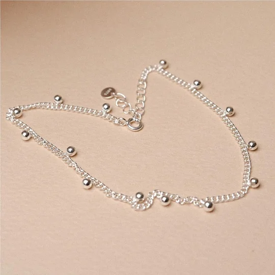925 Sterling Silver Beaded Cuban Anklet