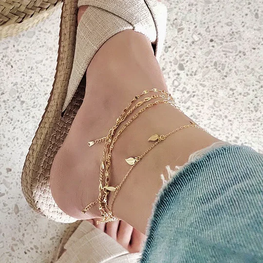 925 Sterling Silver Women Silver Leaf Anklets