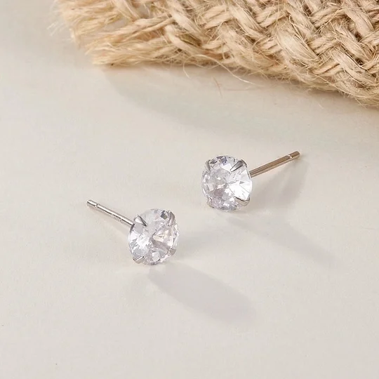 1 Pair 925 Sterling Silver Zircon Round Ear Studs – Unisex