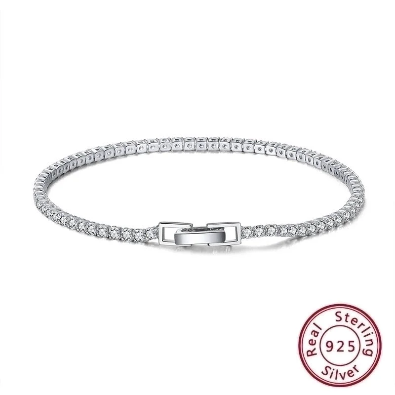 Minimalist 925 Sterling Silver Bracelet – Zircon Inlay for Women