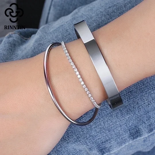 Minimalist 925 Sterling Silver Bracelet – Zircon Inlay for Women