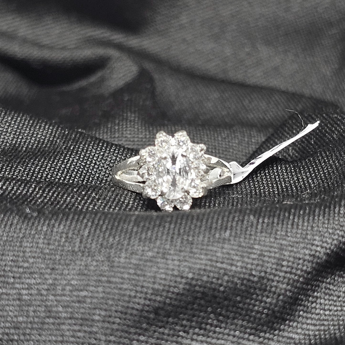 White Oval Stone Ring CZ Halo 925 Sterling Silver