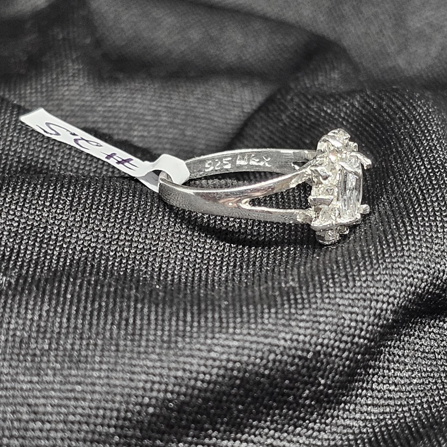 White Oval Stone Ring CZ Halo 925 Sterling Silver
