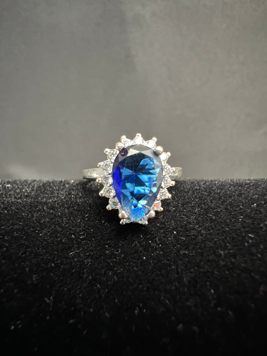 Royal Blue Teardrop Ring .925 Sterling Silver
