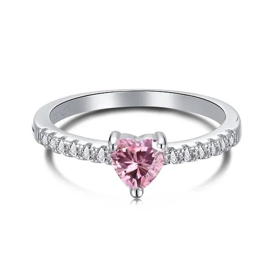 925 Sterling Silver Heart Ring with Zircon Water Droplet Design
