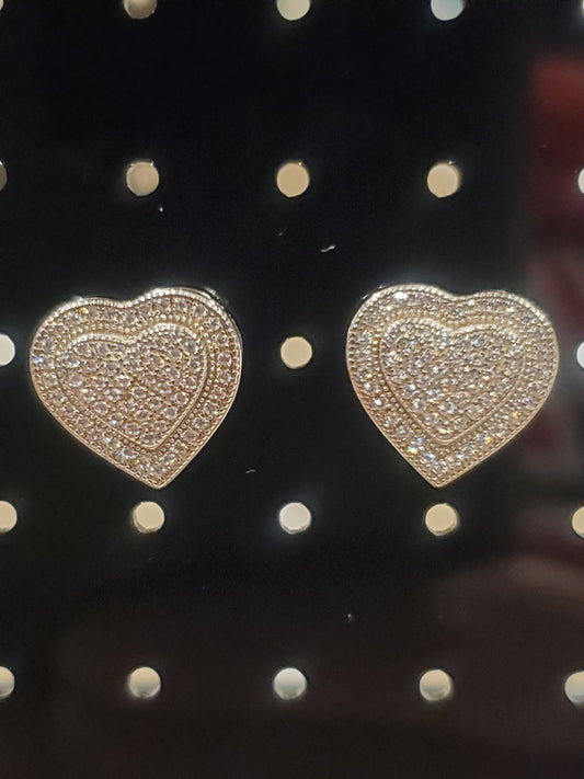 Iced Out 2 Layer Heart Earrings 1"