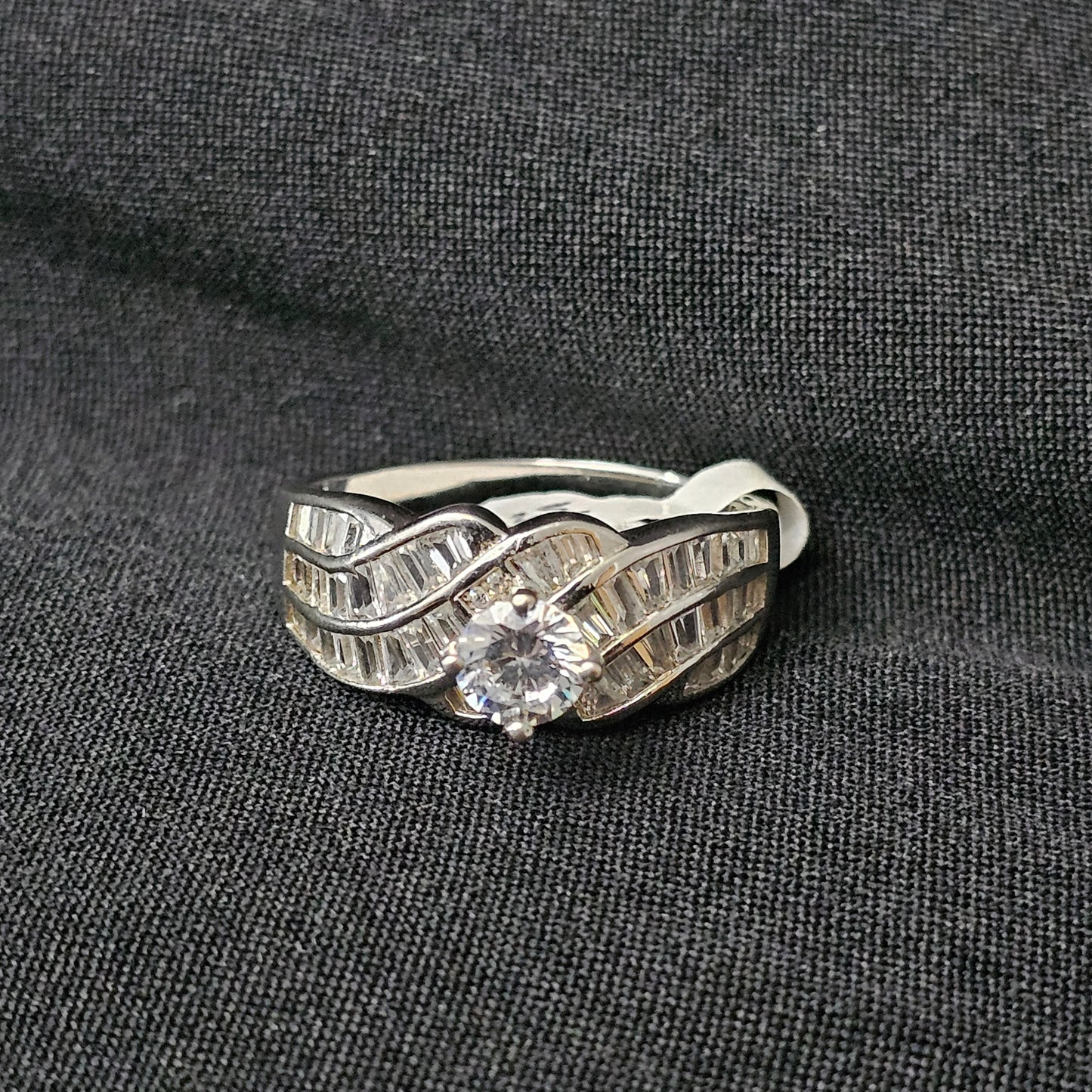 Solitaire CZ Baguette Twist Men's Ring