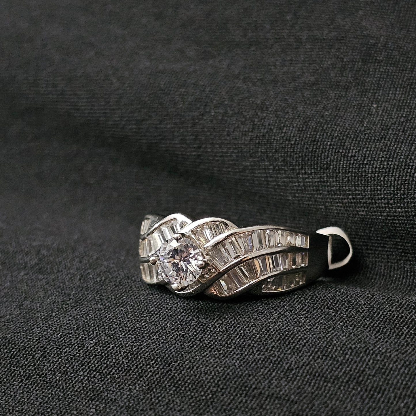 Solitaire CZ Baguette Twist Men's Ring