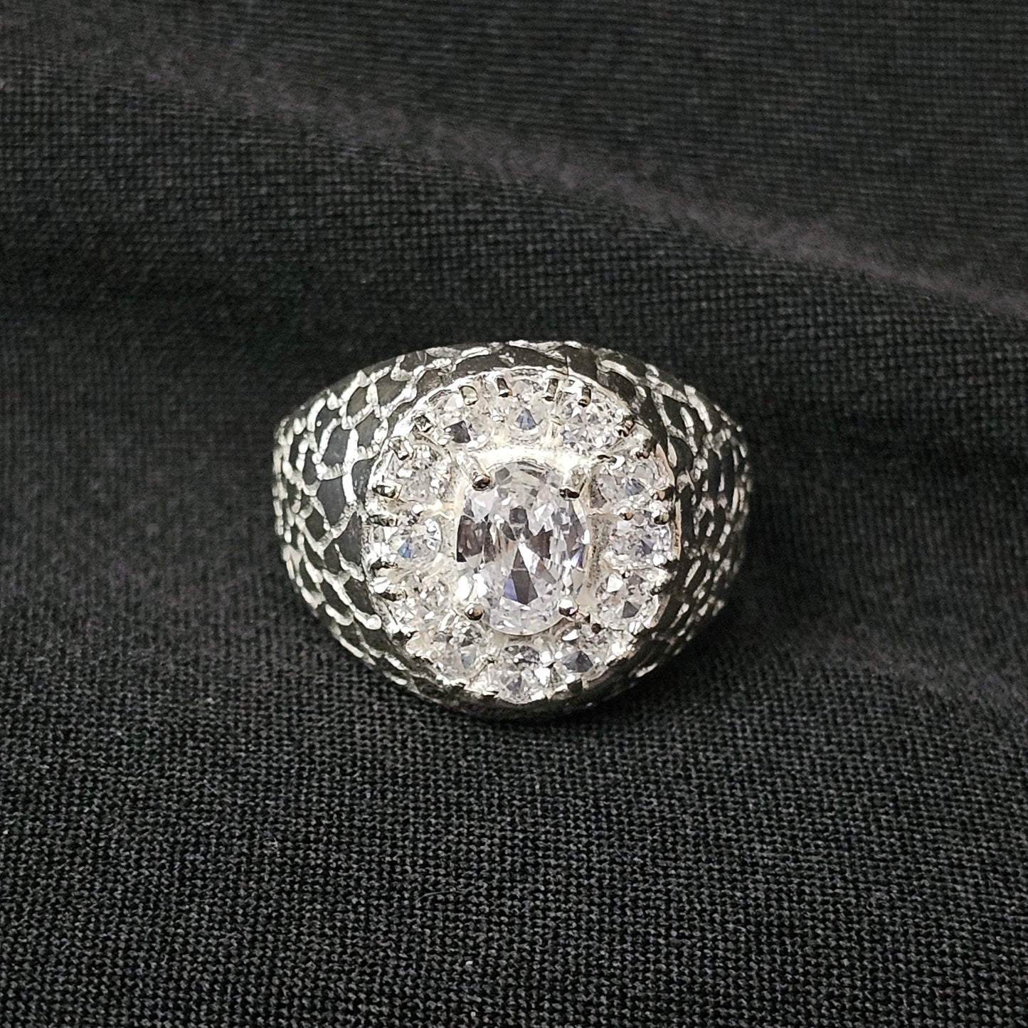 Oval CZ Halo 925 Sterling Silver Men's Nugget Ring