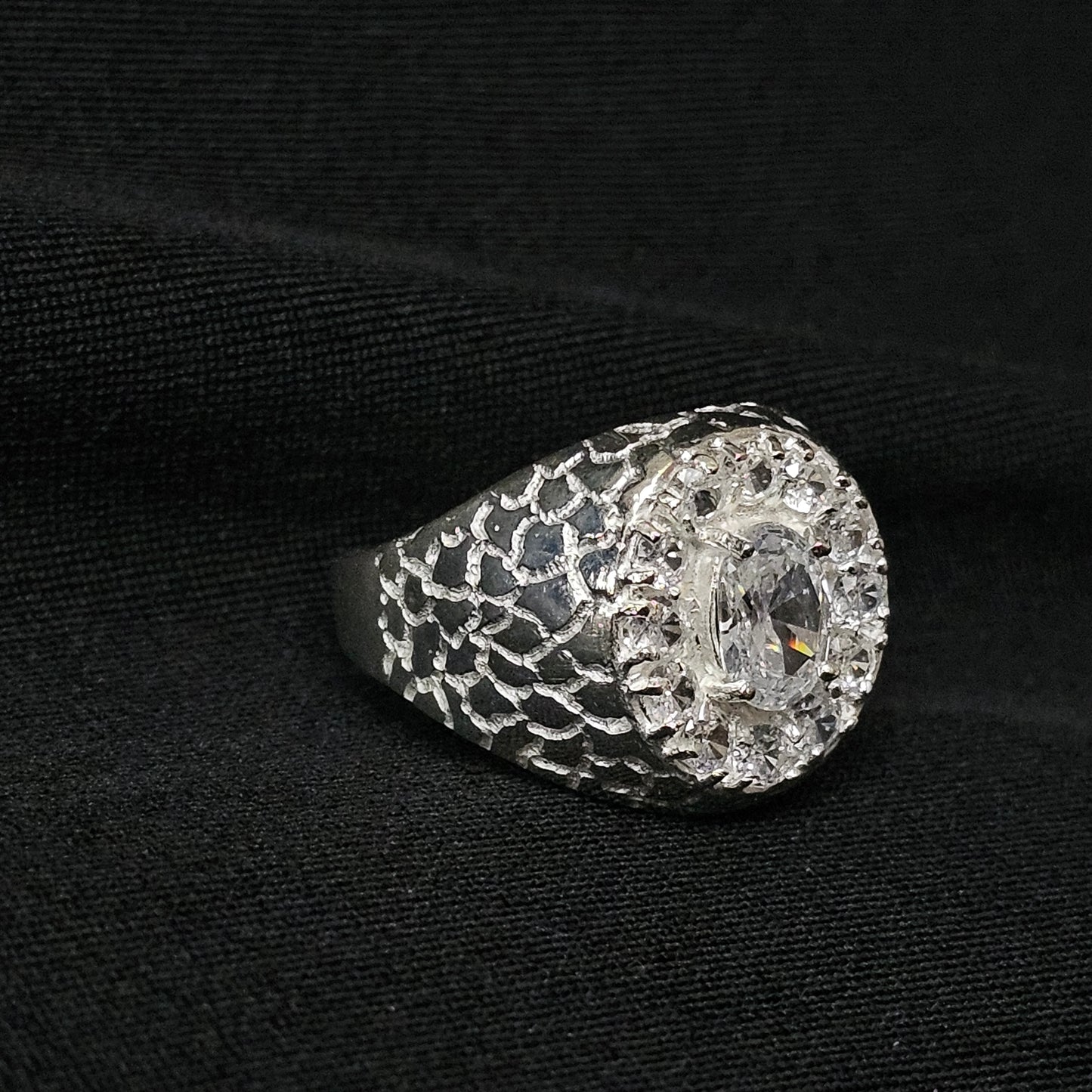 Oval CZ Halo 925 Sterling Silver Men's Nugget Ring