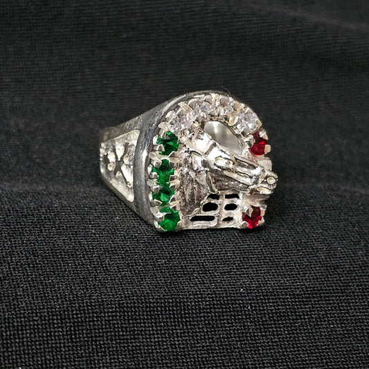 Red White Green Horseshoe Horse Cabellero Vaquero Men's Ring 925 Sterling Silver