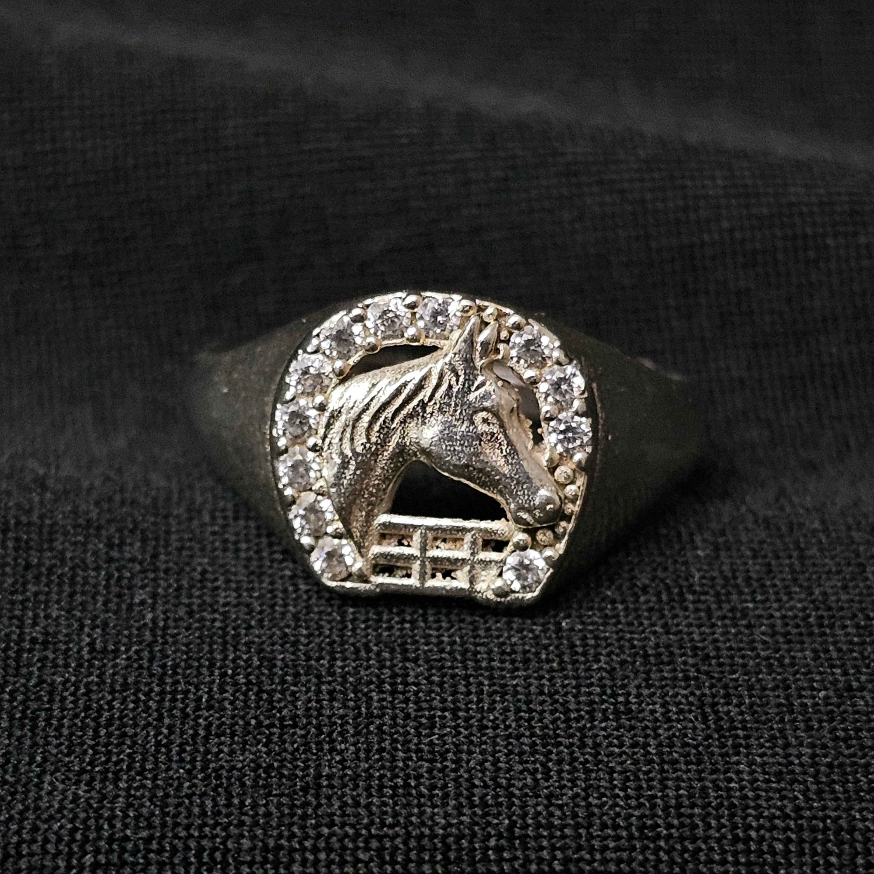 Horseshoe Horse Caballero Vaquero CZ Men's Ring 925 Sterling