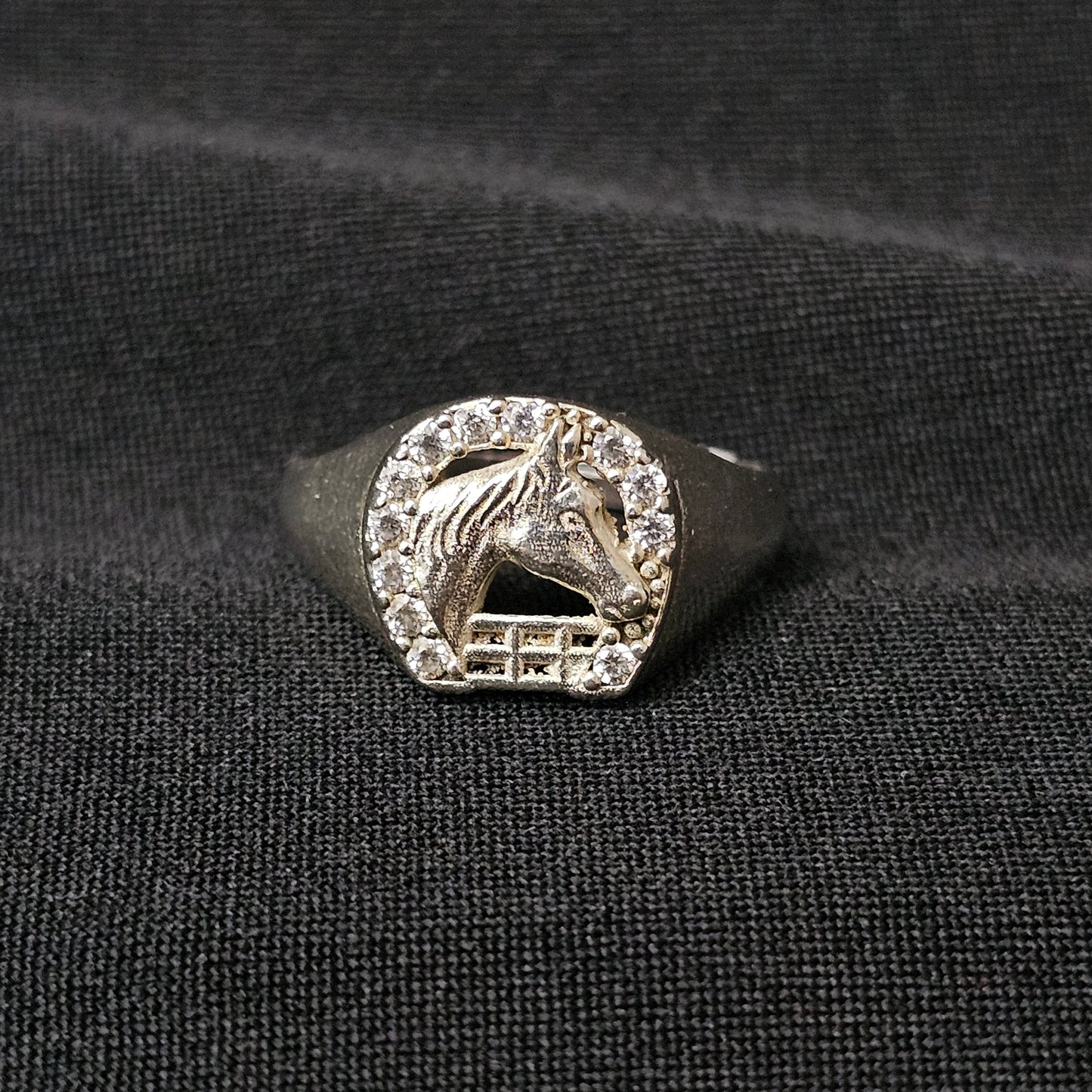Horseshoe Horse Caballero Vaquero CZ Men's Ring 925 Sterling Silver
