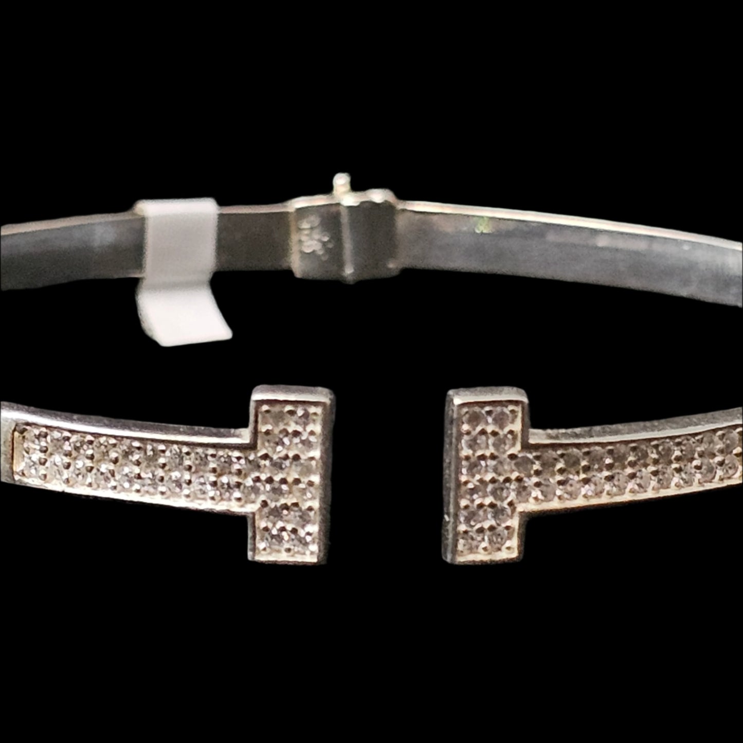 T Bangle Bracelet CZ 925 Sterling Silver 7"
