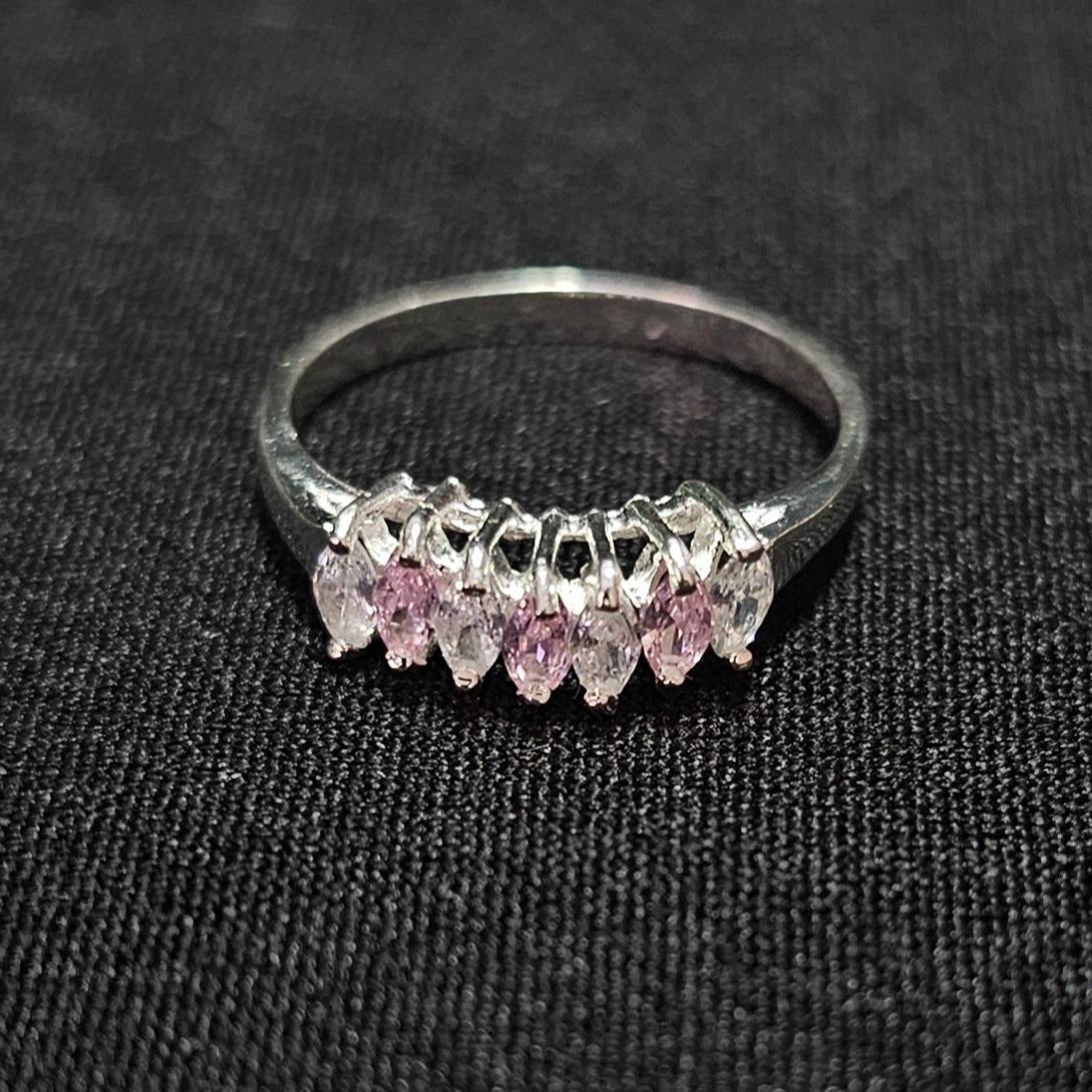Pink And White Stone Band Ring 925 Sterling Silver