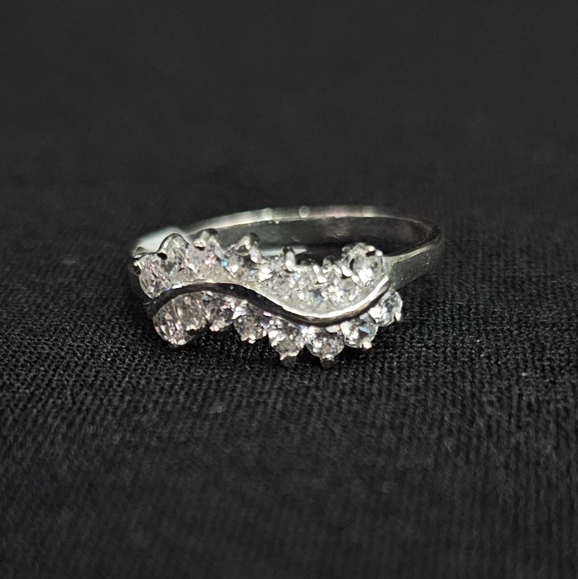 Wavy Double Row White CZ Stone Band Ring 925 Sterling Silver