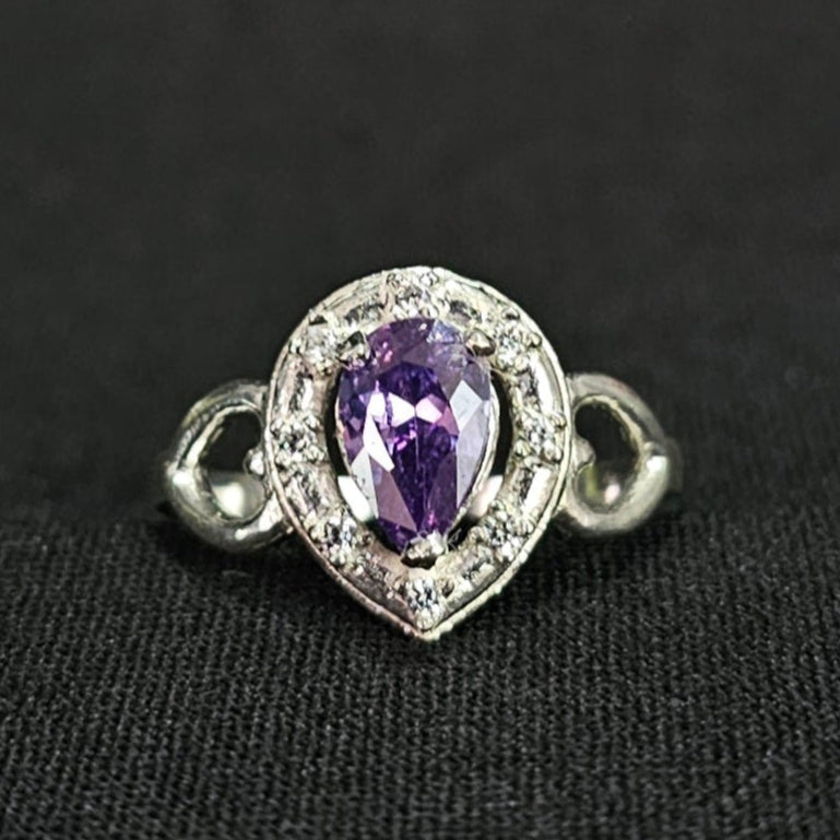 Purple Teardrop Ring 925 Sterling Silver