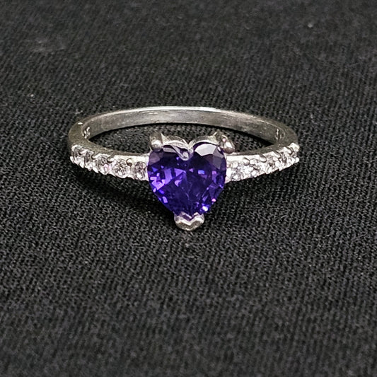 Amethyst Purple Heart Ring 925 Sterling Silver