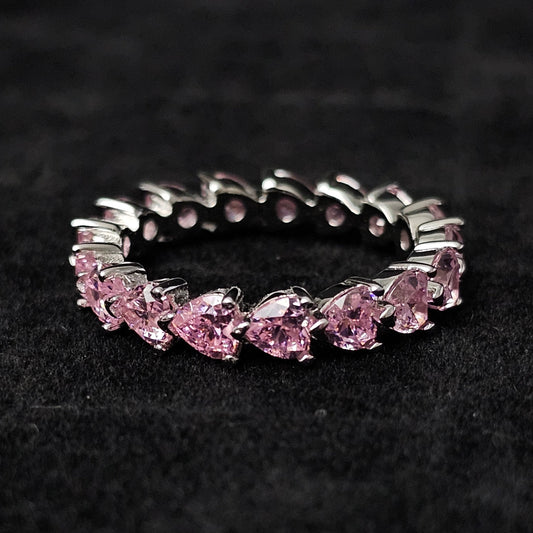 Pink Heart Band Ring 925 Sterling Silver