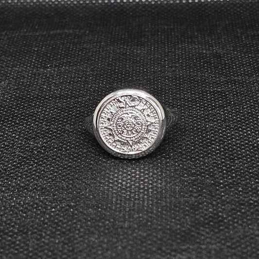 Aztec Calendar Ring in Silver Tone – Size 11, 5.5g Statement Piece
