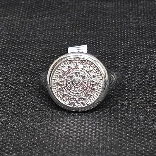 Aztec Calendar Ring in Silver Tone – Size 11, 5.5g Statement Piece