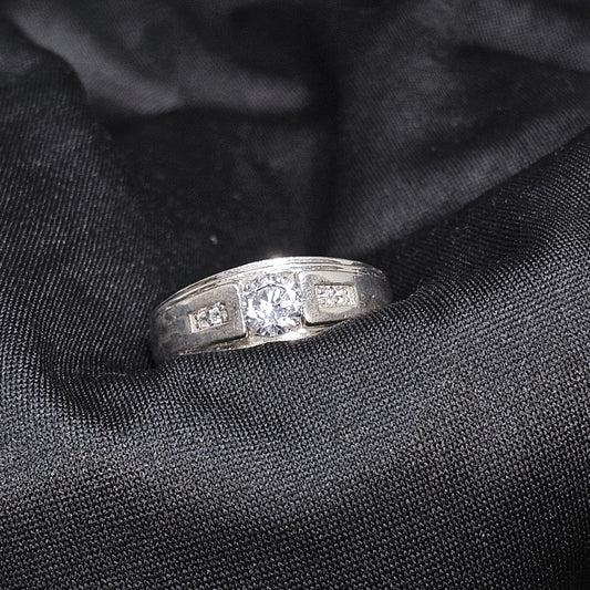 Men's Silver-Tone Solitaire Ring, 8g, Size 13, Icy CZ Centerpiece