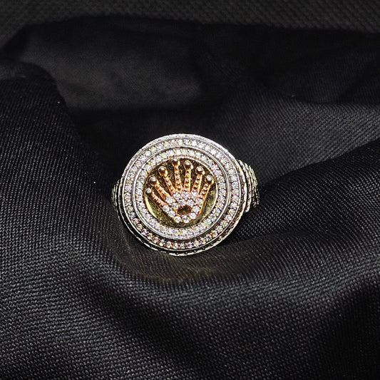 Gold Crown Iced-Out Ring for Men, Size 12, 9g, Statement Bling