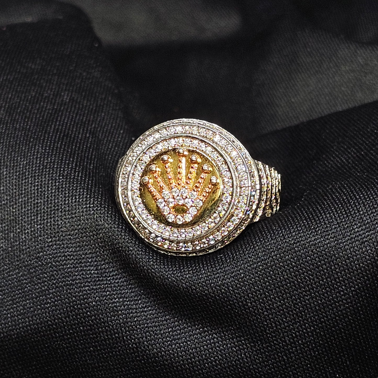 Gold Crown Iced-Out Ring for Men, Size 12, 9g, Statement Bling