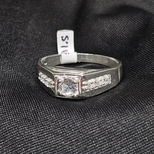 Men's Silver Ring with Cubic Zirconia - Sizes 9, 10, 11.5, 4g