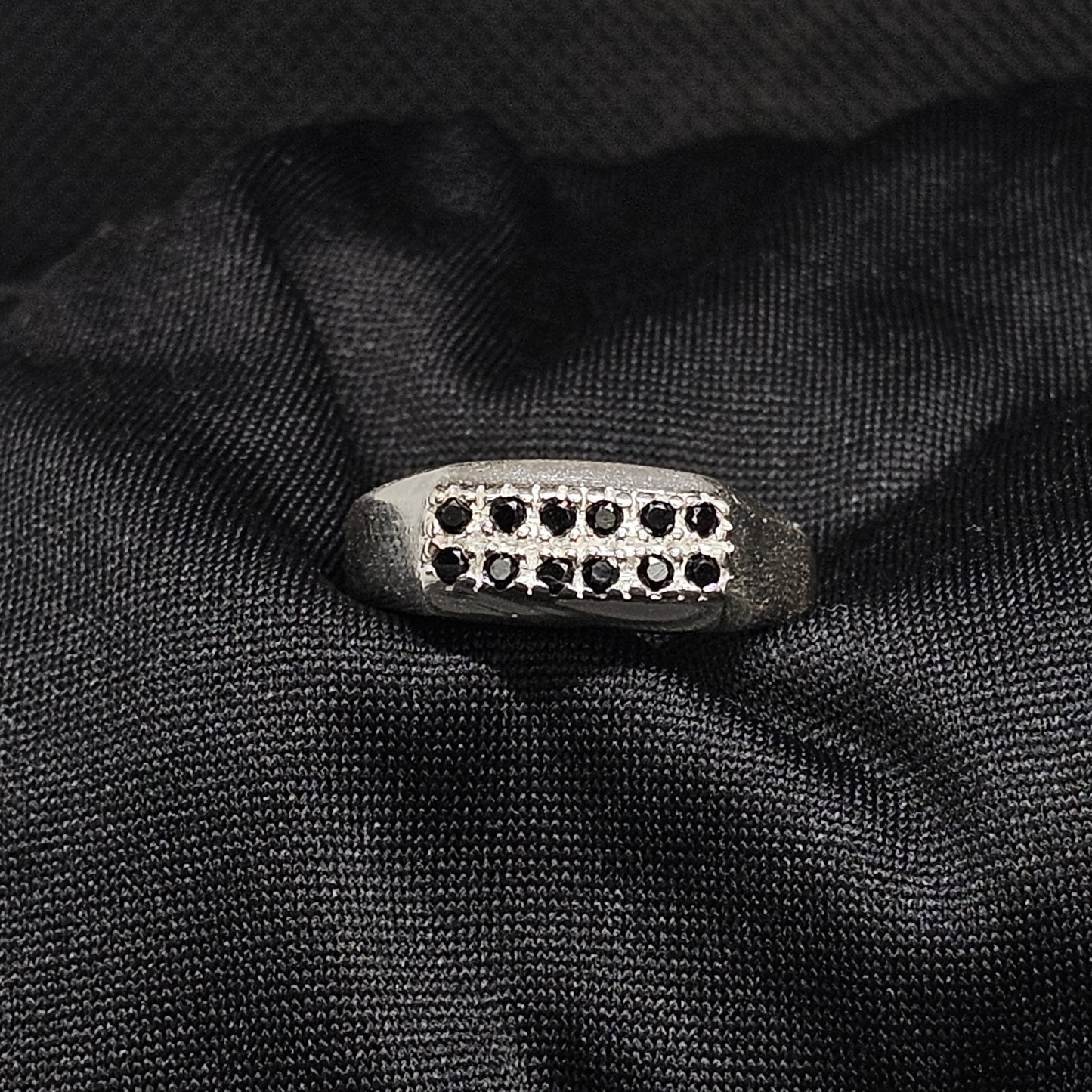 Men's Silver-Tone Ring with Black Stones, Size 11.5, 3.5g